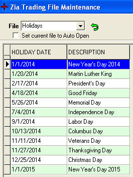 holiday schedule update file select maintenance holidays tools menu then list go